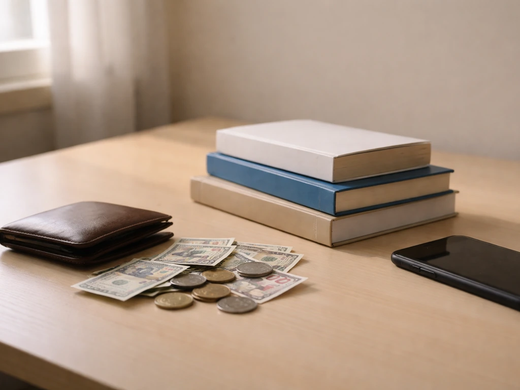 Minimal office desk with wallet and business books symbolizing differing net worth estimate methods.
