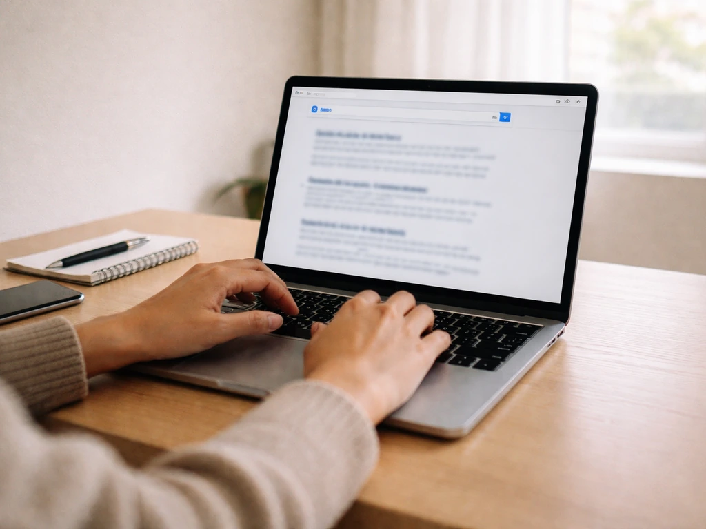 Person reviewing restaurant and business info on a laptop in a quiet home office